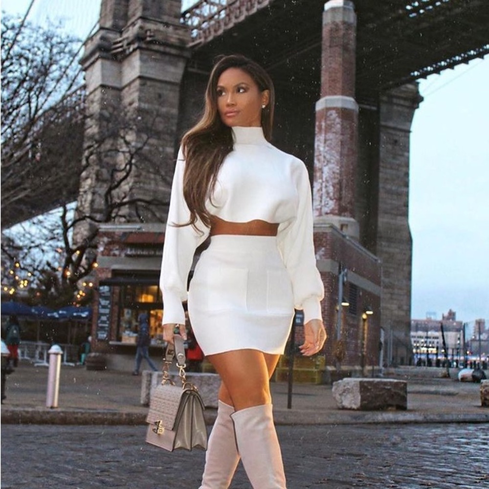 Fashion Nova Camryn sweater skirt ribbed knit set cream S